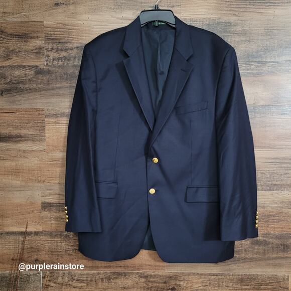Vtg Lauren Ralph Lauren Wool Blazer 44 R Navy "Flaws" Preppy Academia 90's - Picture 1 of 13